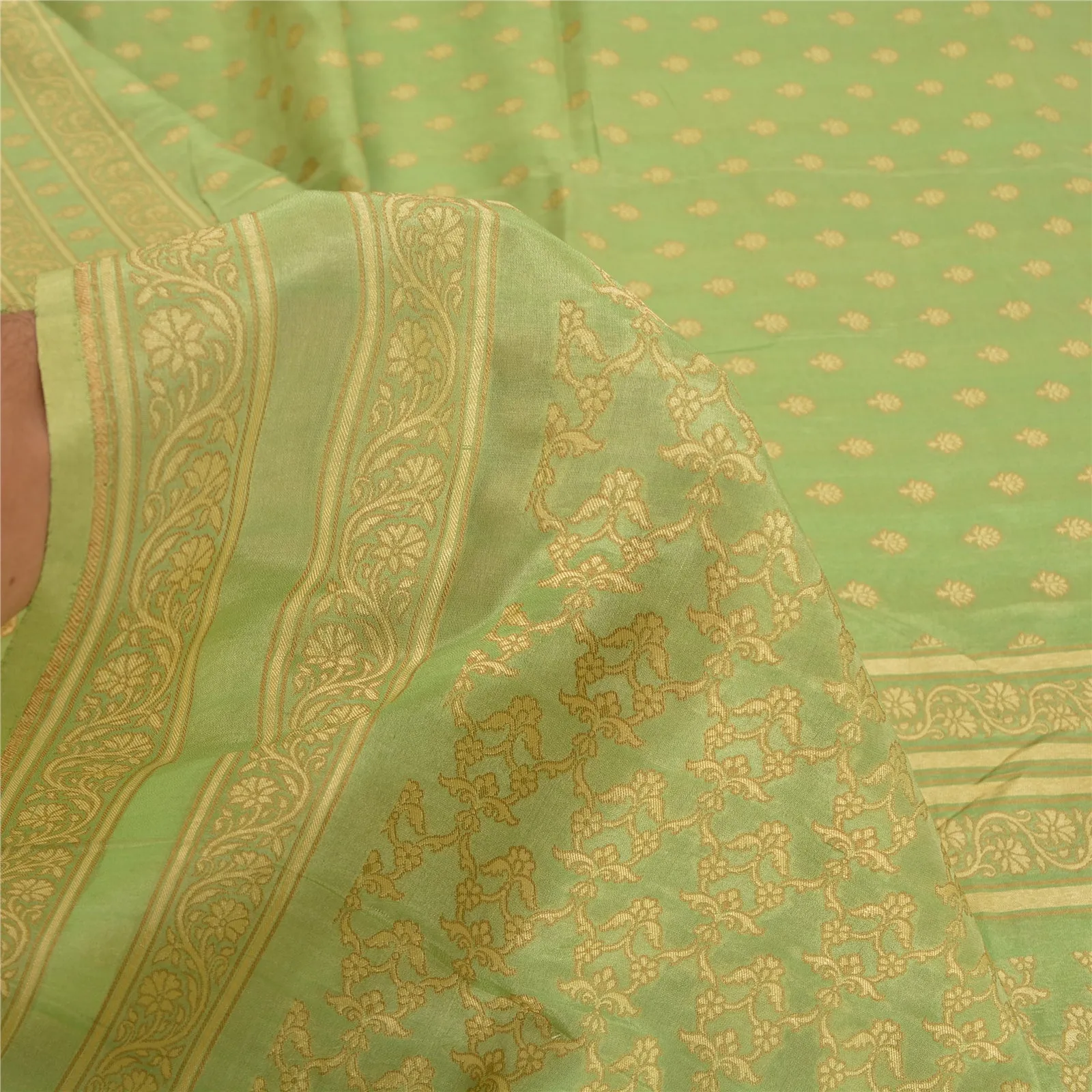 Sanskriti Vintage Green Indian Sarees 100% Pure Silk Woven Premium Sari Fabric