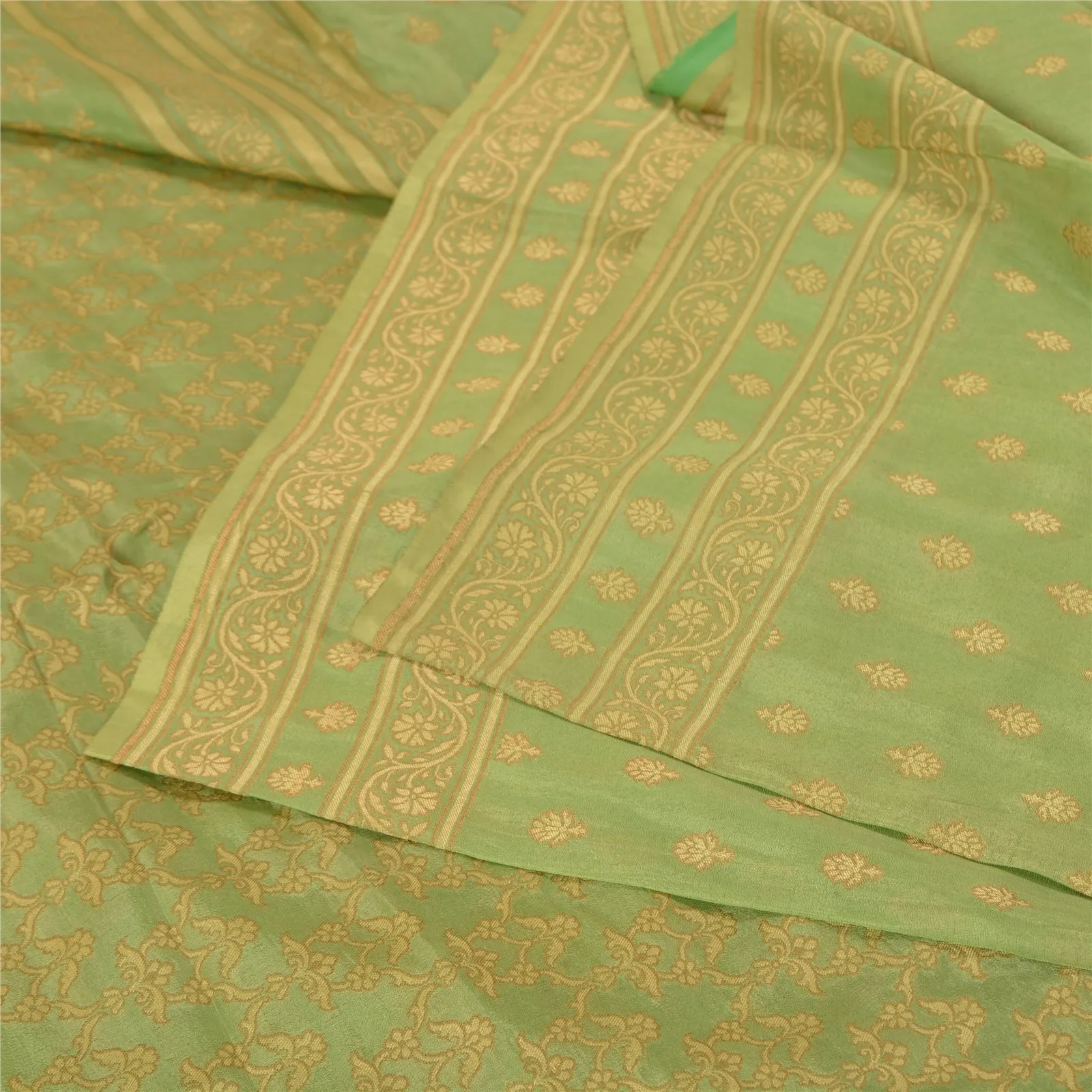 Sanskriti Vintage Green Indian Sarees 100% Pure Silk Woven Premium Sari Fabric