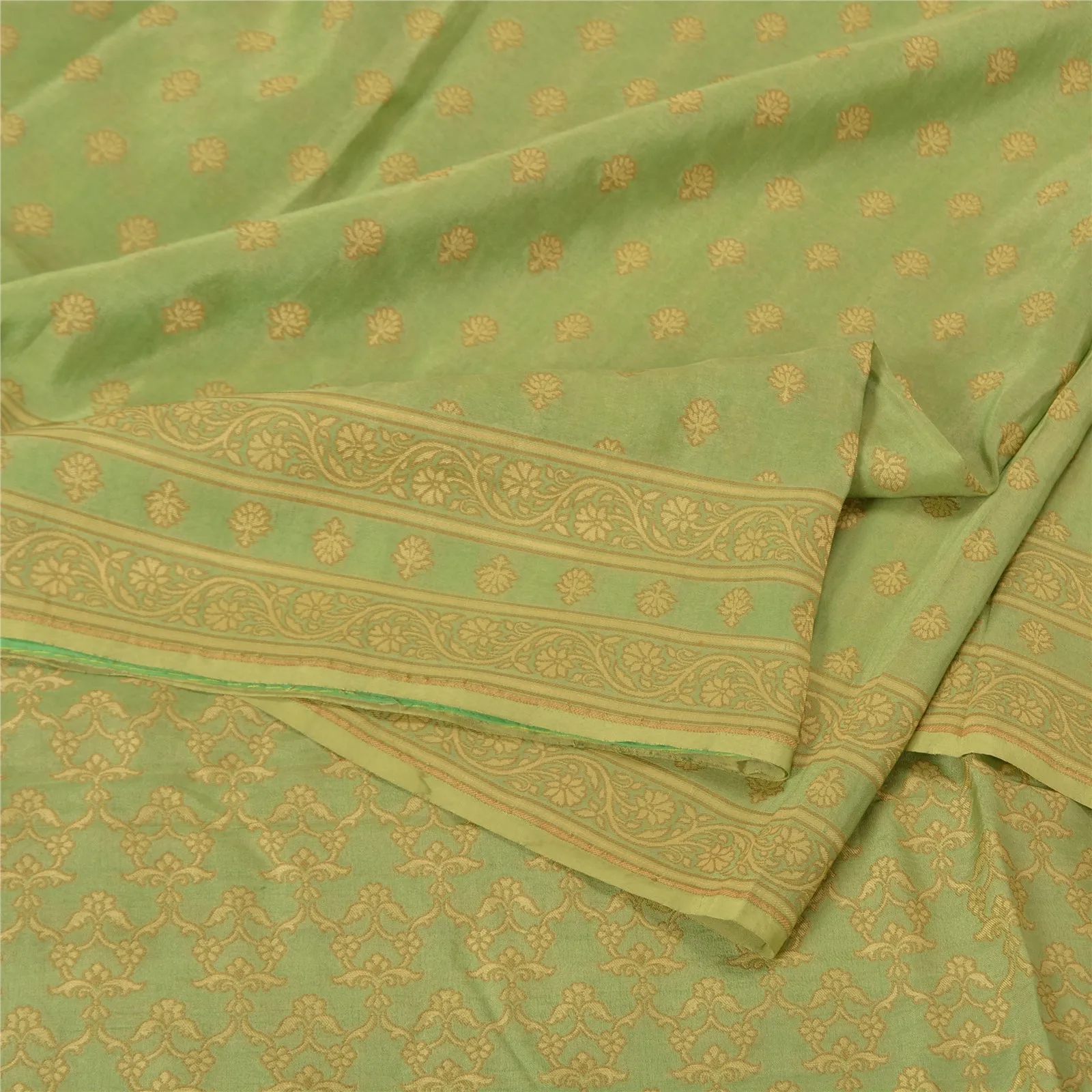 Sanskriti Vintage Green Indian Sarees 100% Pure Silk Woven Premium Sari Fabric