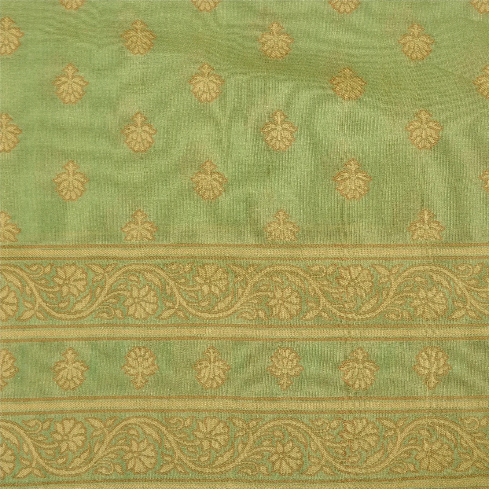 Sanskriti Vintage Green Indian Sarees 100% Pure Silk Woven Premium Sari Fabric