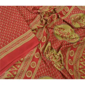 Sanskriti Vintage Indian Red Sarees Moss Crepe Printed Sari Decor Craft Fabric