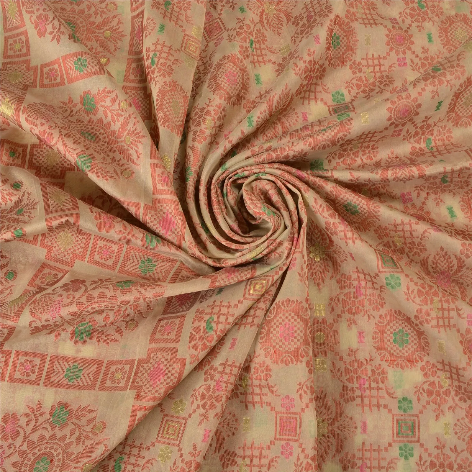 Sanskriti Vintage Ivory Sarees 100% Pure Silk Woven Premium Sari 5 Yard Fabric