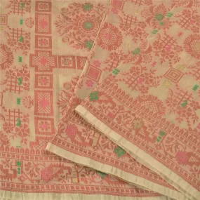 Sanskriti Vintage Ivory Sarees 100% Pure Silk Woven Premium Sari 5 Yard Fabric