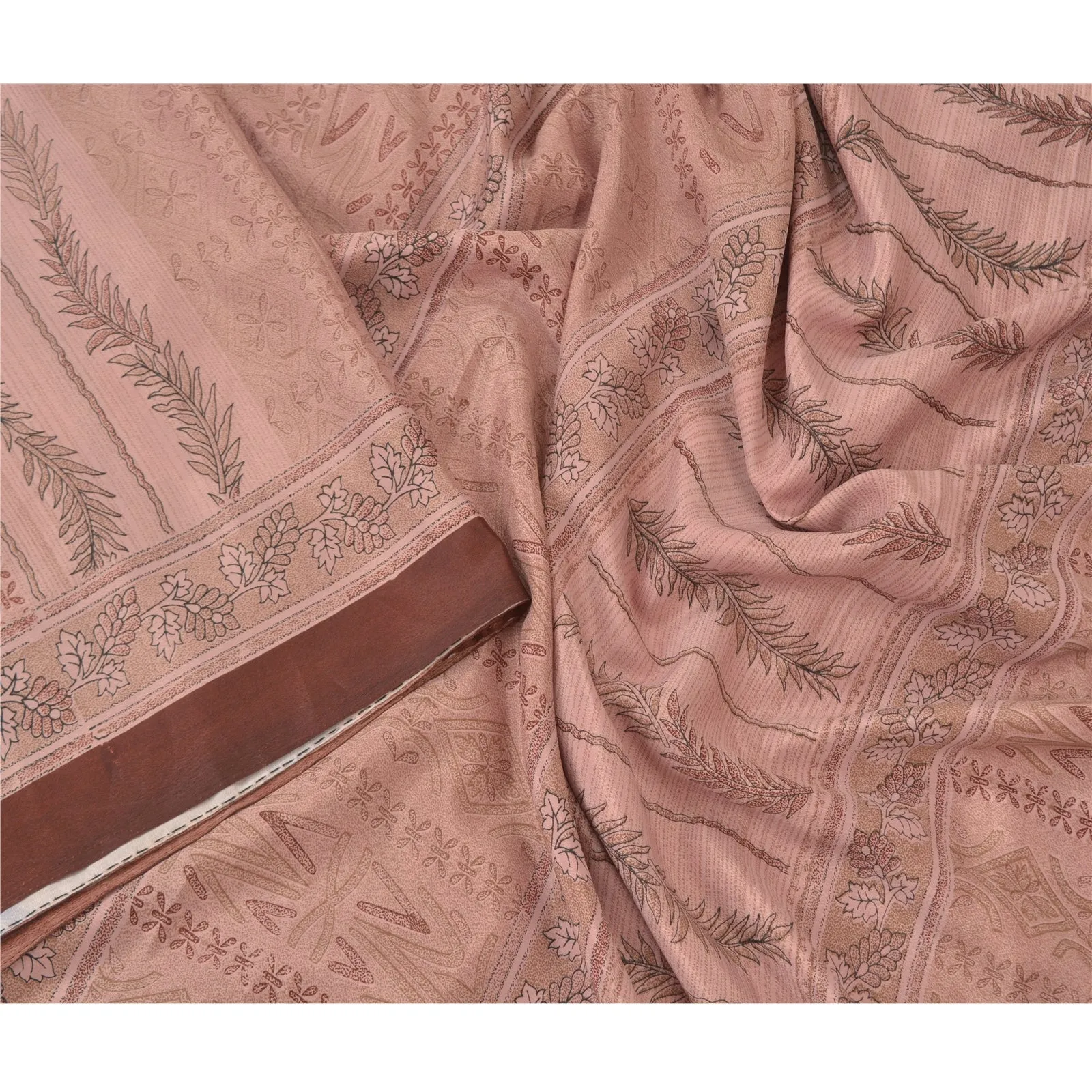 Sanskriti Vintage Peach Sarees Moss Crepe Printed Sari Floral Soft Craft Fabric