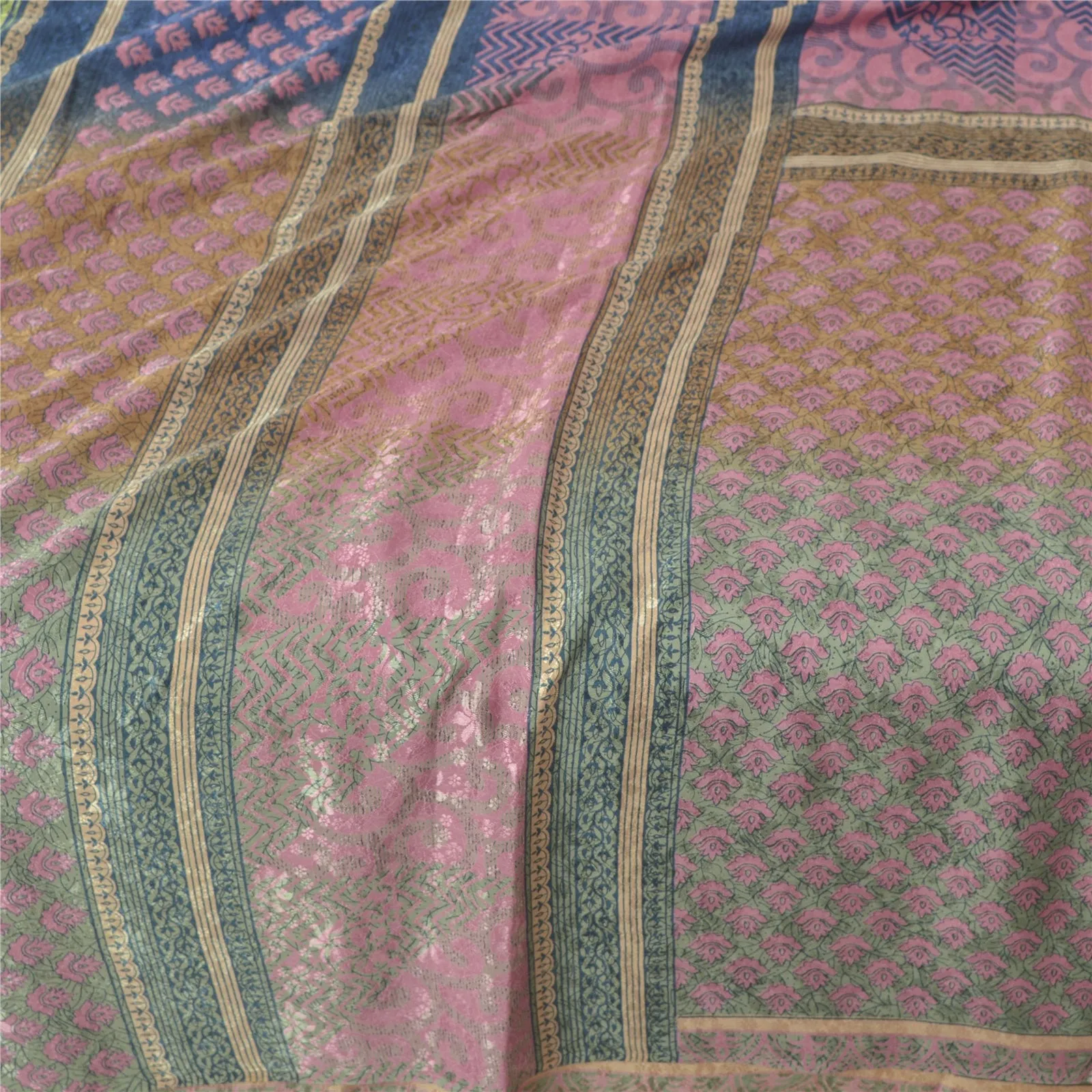 Sanskriti Vintage Pink Sarees Art Silk Fabric Craft Printed Sewing 5 Yard Sari