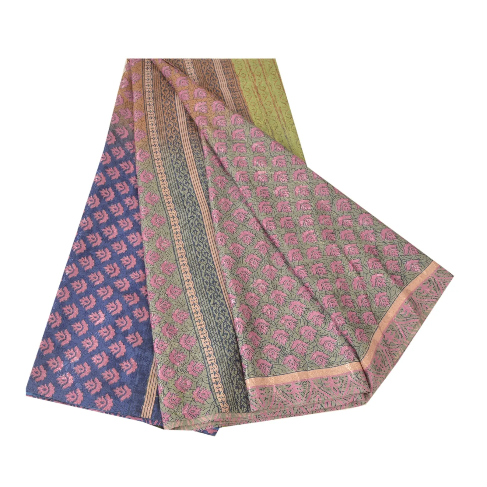 Sanskriti Vintage Pink Sarees Art Silk Fabric Craft Printed Sewing 5 Yard Sari