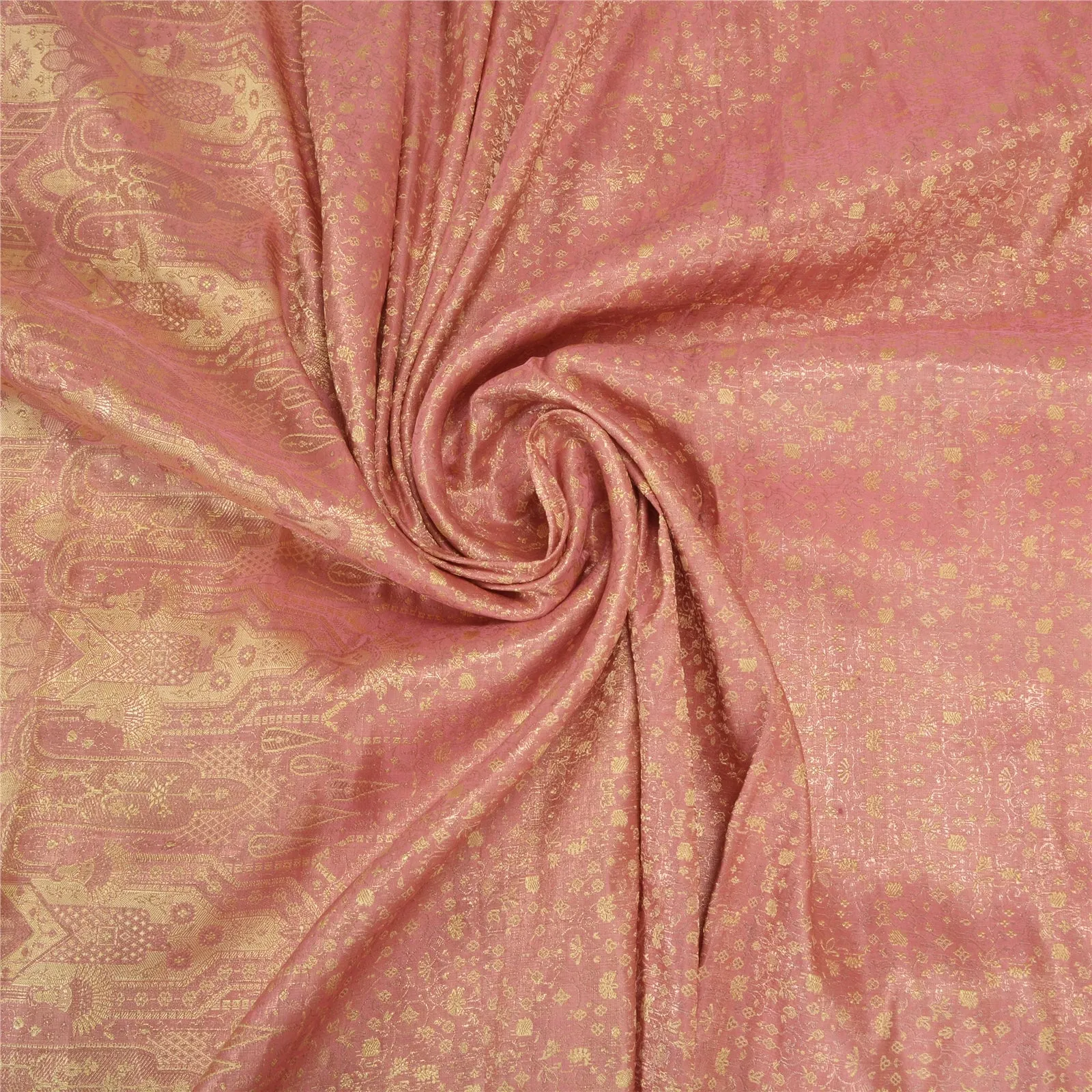 Sanskriti Vintage Pink Sarees Pure Satin Silk Woven Brocade/Banarasi Sari Fabric