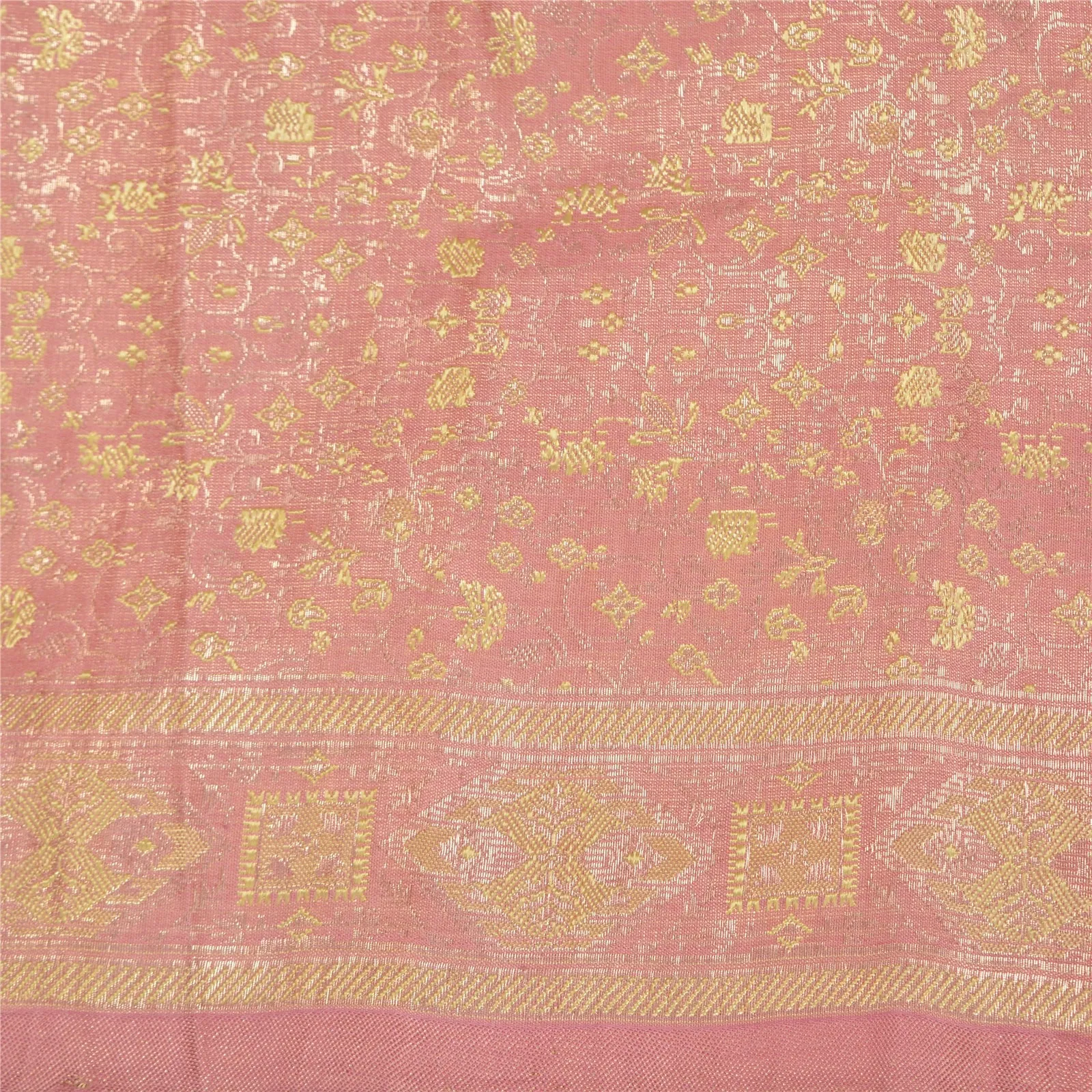 Sanskriti Vintage Pink Sarees Pure Satin Silk Woven Brocade/Banarasi Sari Fabric