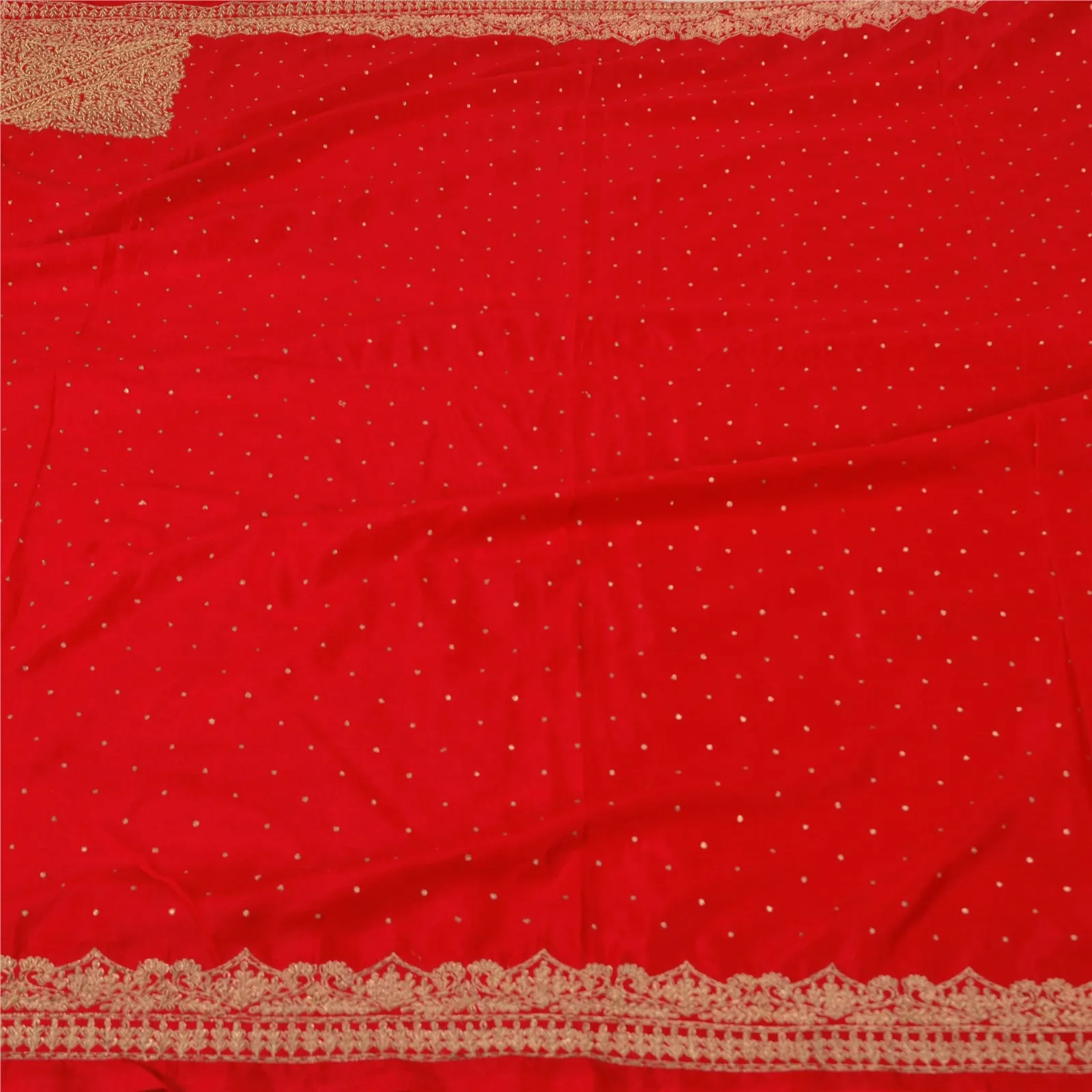 Sanskriti Vintage Red Sarees Art Silk Hand Beaded Premium Sari Craft Fabric