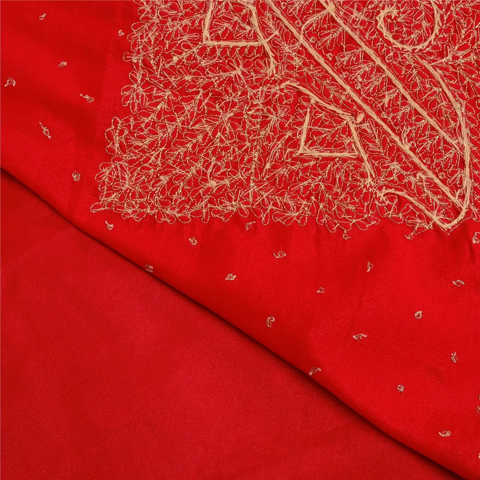 Sanskriti Vintage Red Sarees Art Silk Hand Beaded Premium Sari Craft Fabric