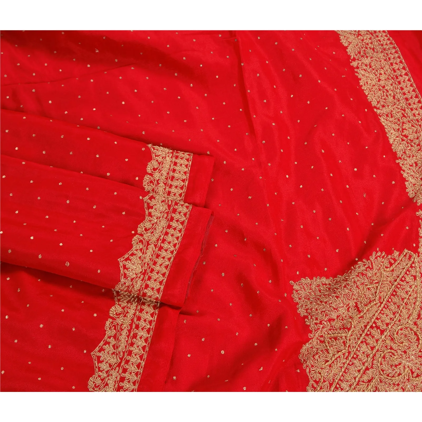 Sanskriti Vintage Red Sarees Art Silk Hand Beaded Premium Sari Craft Fabric