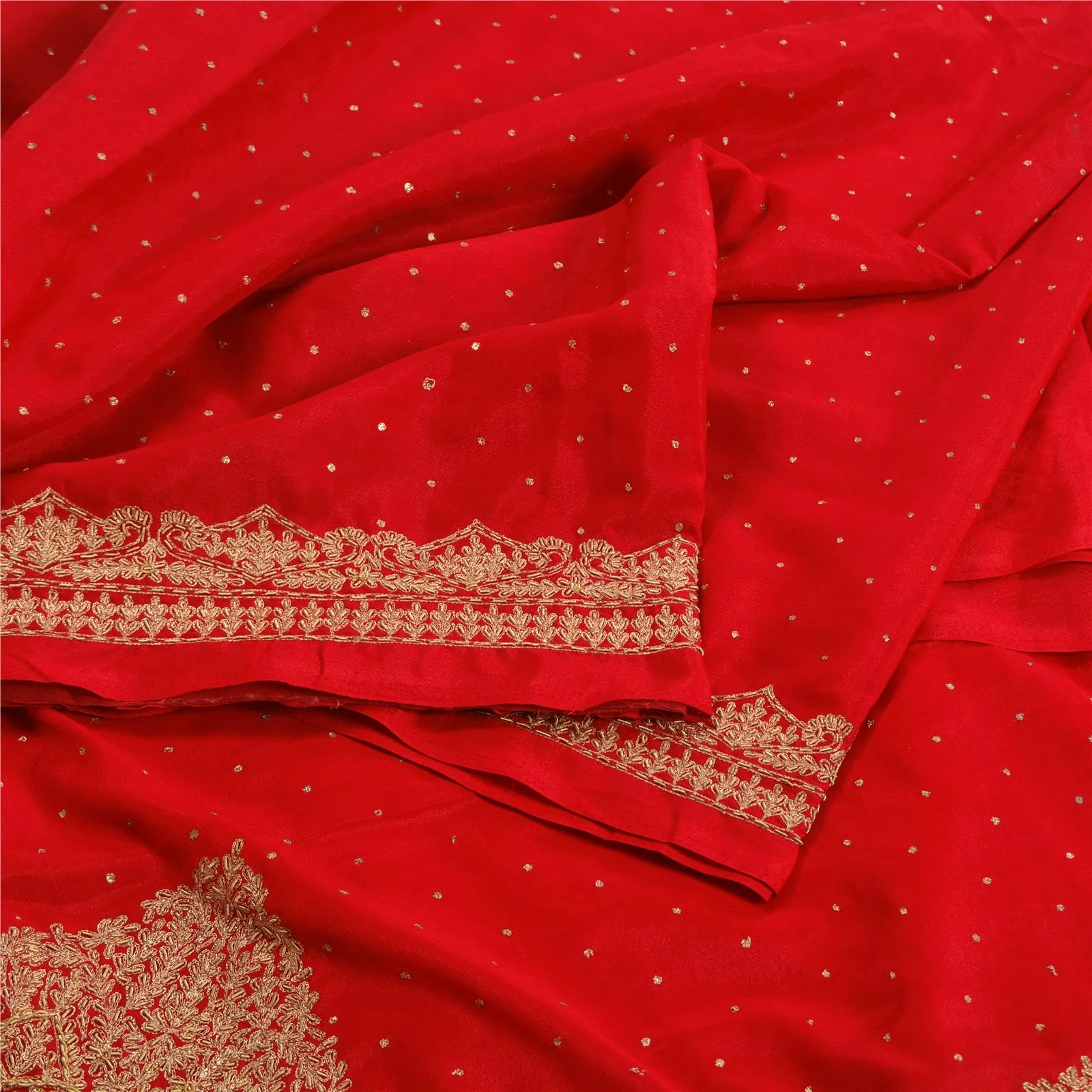 Sanskriti Vintage Red Sarees Art Silk Hand Beaded Premium Sari Craft Fabric