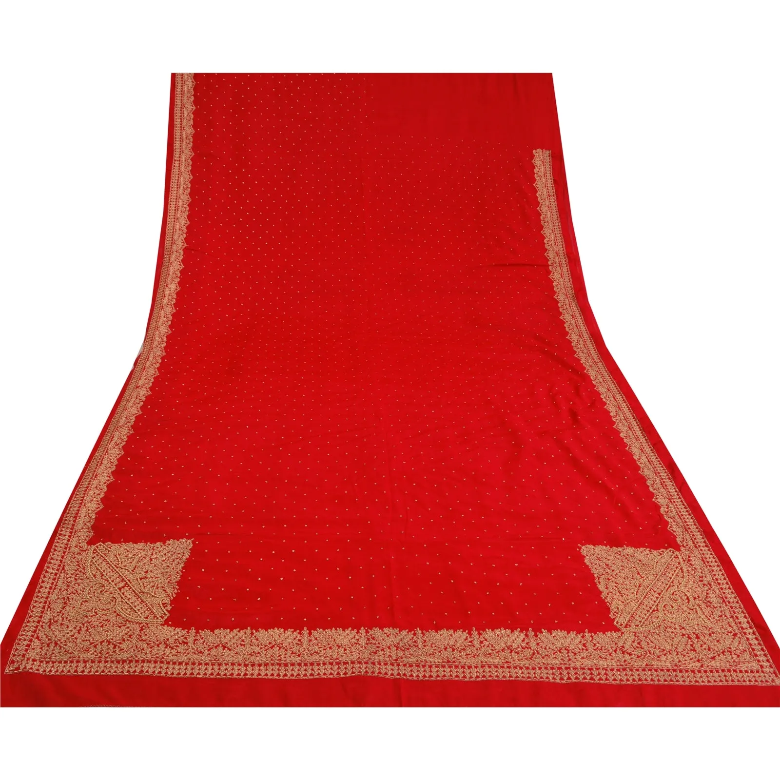 Sanskriti Vintage Red Sarees Art Silk Hand Beaded Premium Sari Craft Fabric