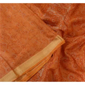 Sanskriti Vintage Saffron Indian Sarees 100% Pure Silk Printed Sari Craft Fabric