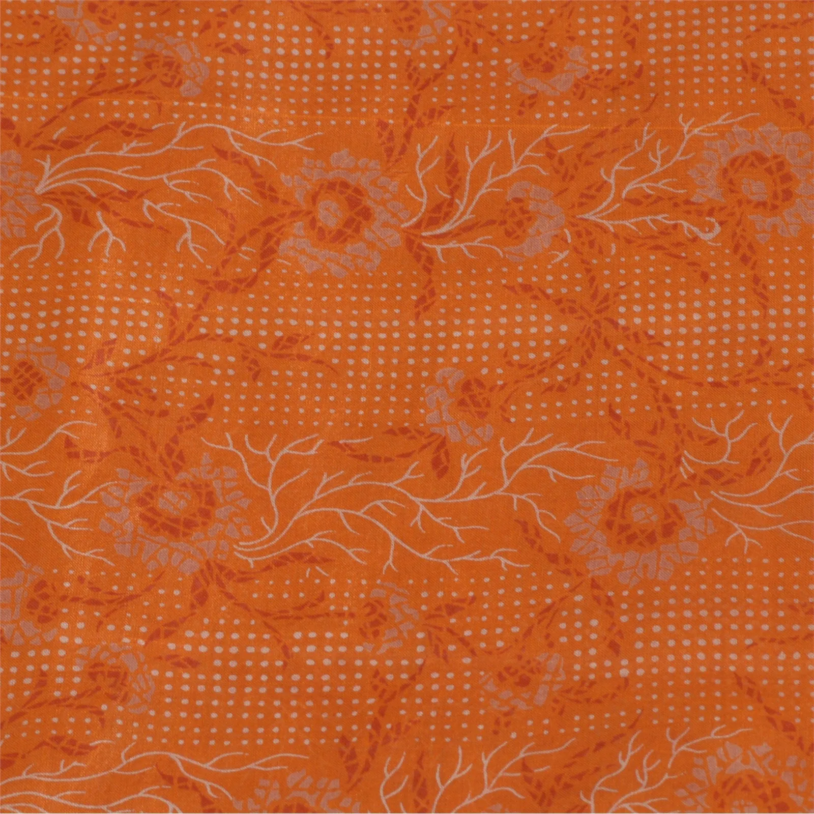 Sanskriti Vintage Saffron Indian Sarees 100% Pure Silk Printed Sari Craft Fabric