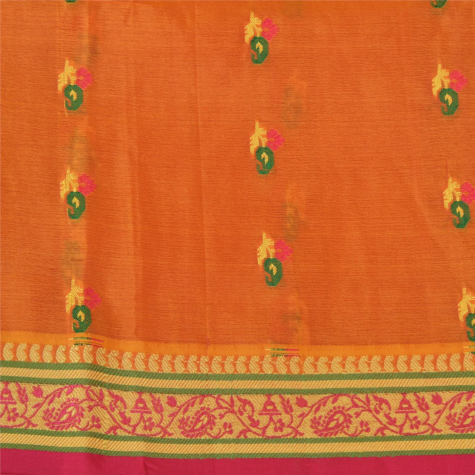 Sanskriti Vintage Saffron/Pink Sarees Pure Silk Woven Premium Sari 5 Yard Fabric