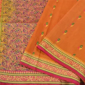 Sanskriti Vintage Saffron/Pink Sarees Pure Silk Woven Premium Sari 5 Yard Fabric