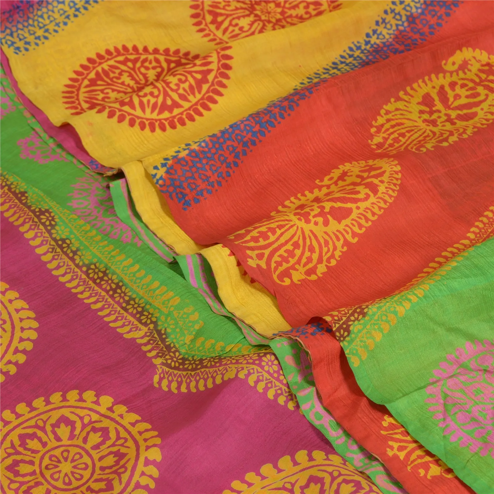 Sanskriti Vintage Sarees 5yd Pure Silk Quilting Felting Craft Fabric Print Sari