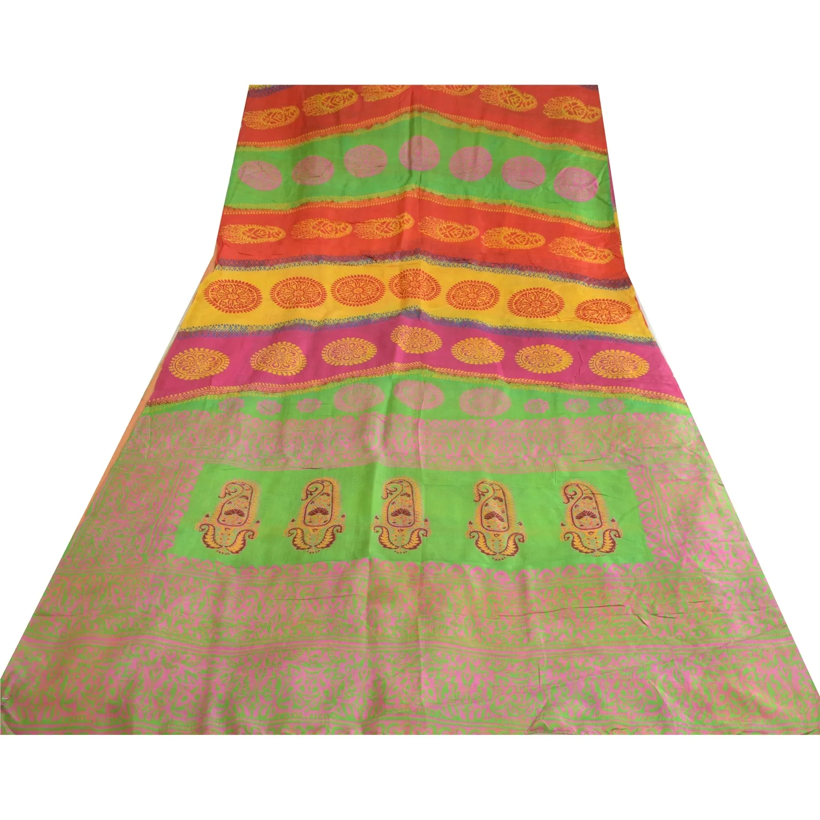 Sanskriti Vintage Sarees 5yd Pure Silk Quilting Felting Craft Fabric Print Sari