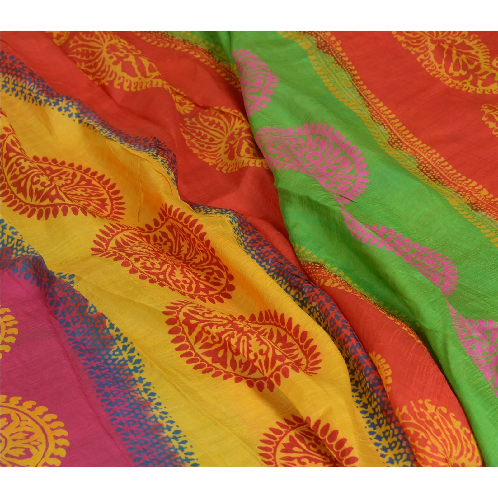 Sanskriti Vintage Sarees 5yd Pure Silk Quilting Felting Craft Fabric Print Sari