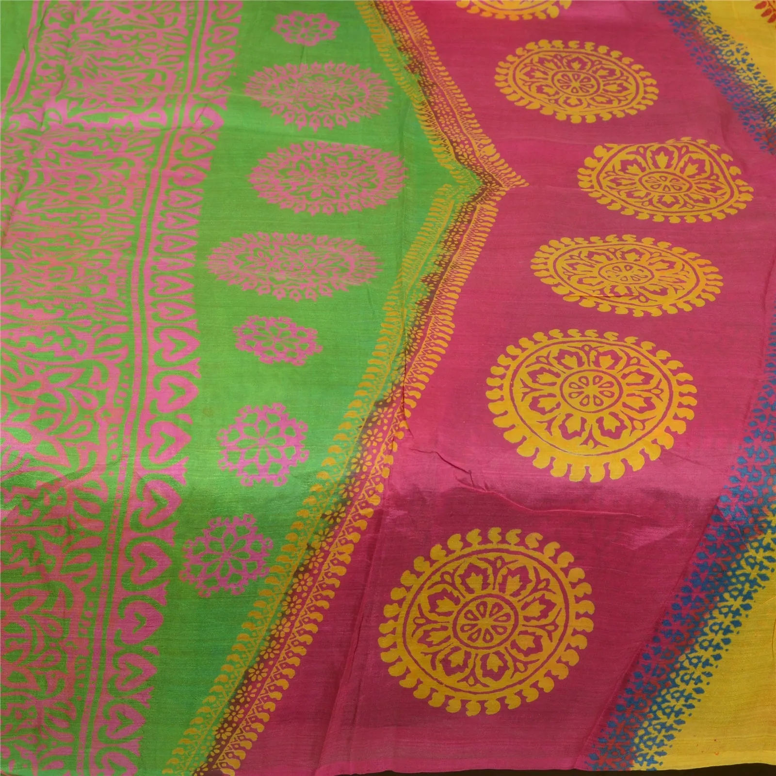 Sanskriti Vintage Sarees 5yd Pure Silk Quilting Felting Craft Fabric Print Sari