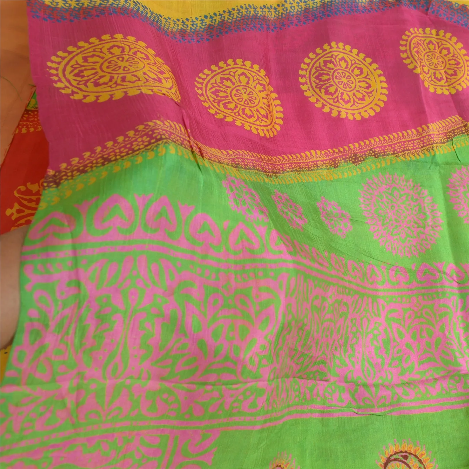 Sanskriti Vintage Sarees 5yd Pure Silk Quilting Felting Craft Fabric Print Sari