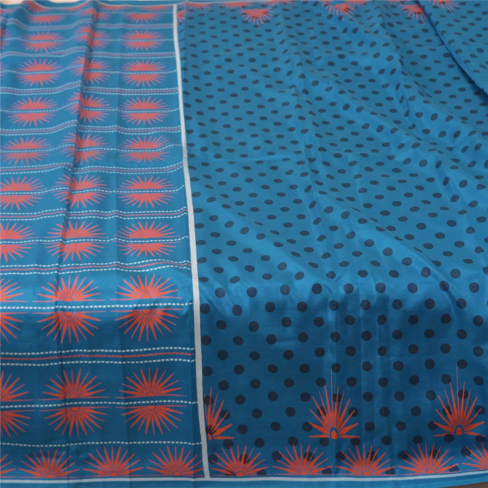 Sanskriti Vintage Sarees Blue Quilting Felting Craft Fabric Pure Silk Print Sari