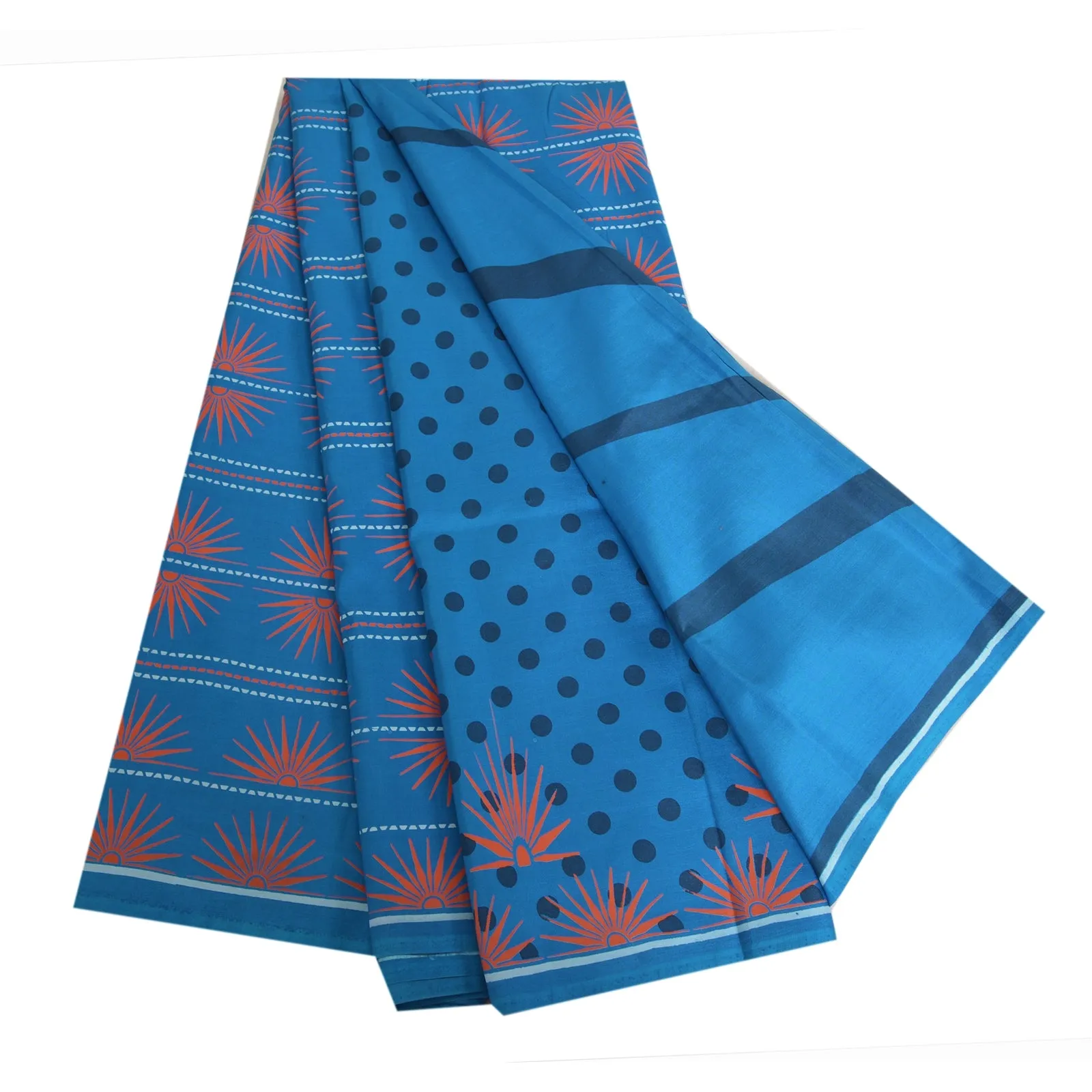 Sanskriti Vintage Sarees Blue Quilting Felting Craft Fabric Pure Silk Print Sari