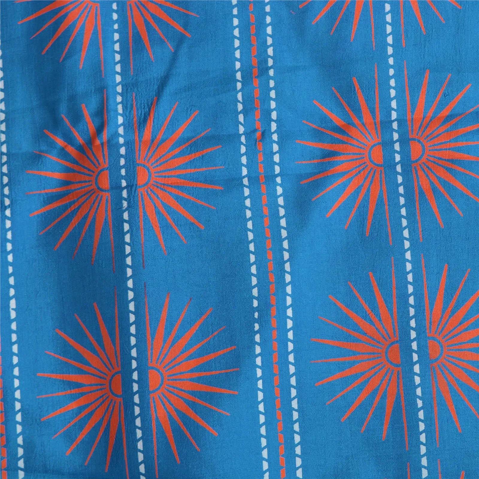 Sanskriti Vintage Sarees Blue Quilting Felting Craft Fabric Pure Silk Print Sari