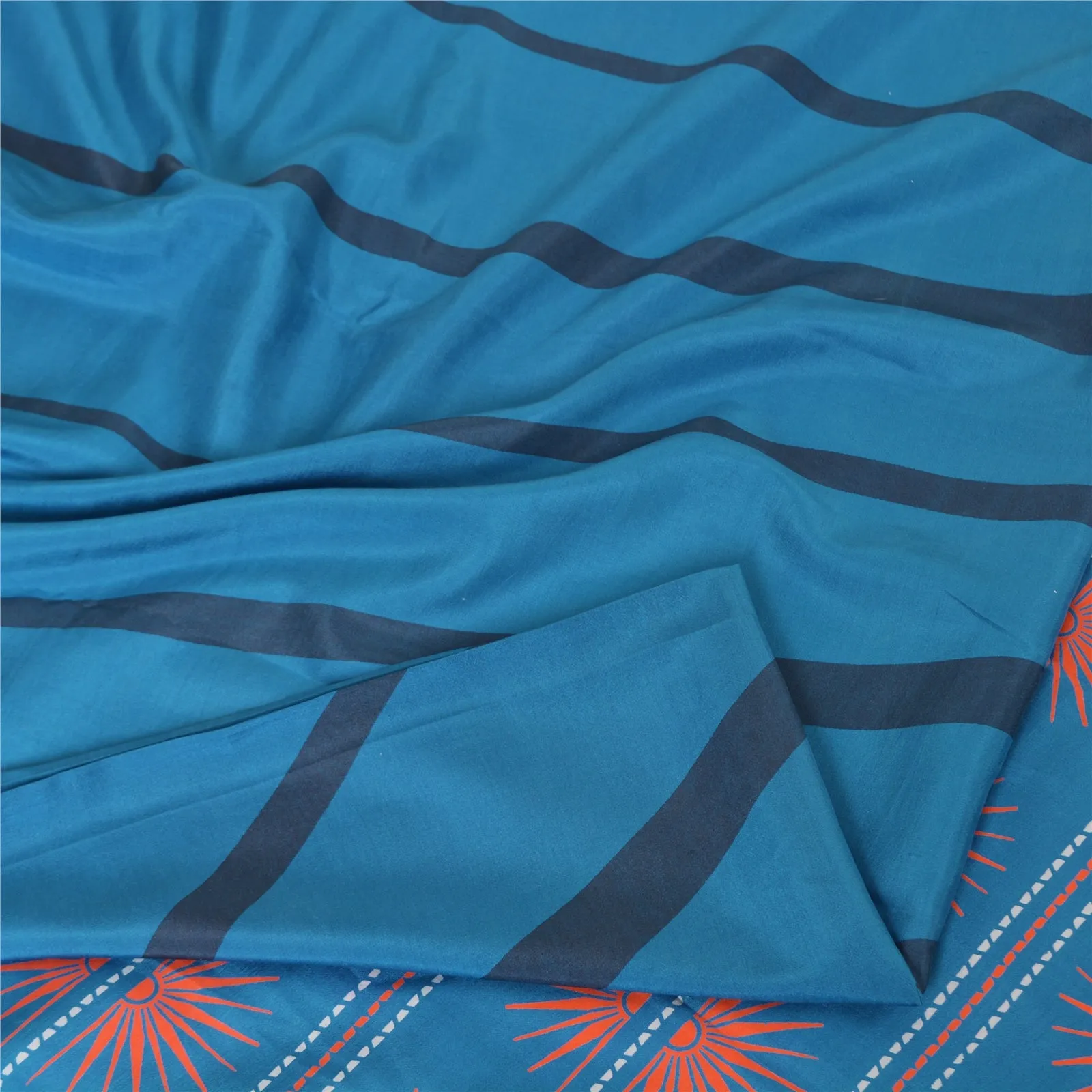 Sanskriti Vintage Sarees Blue Quilting Felting Craft Fabric Pure Silk Print Sari