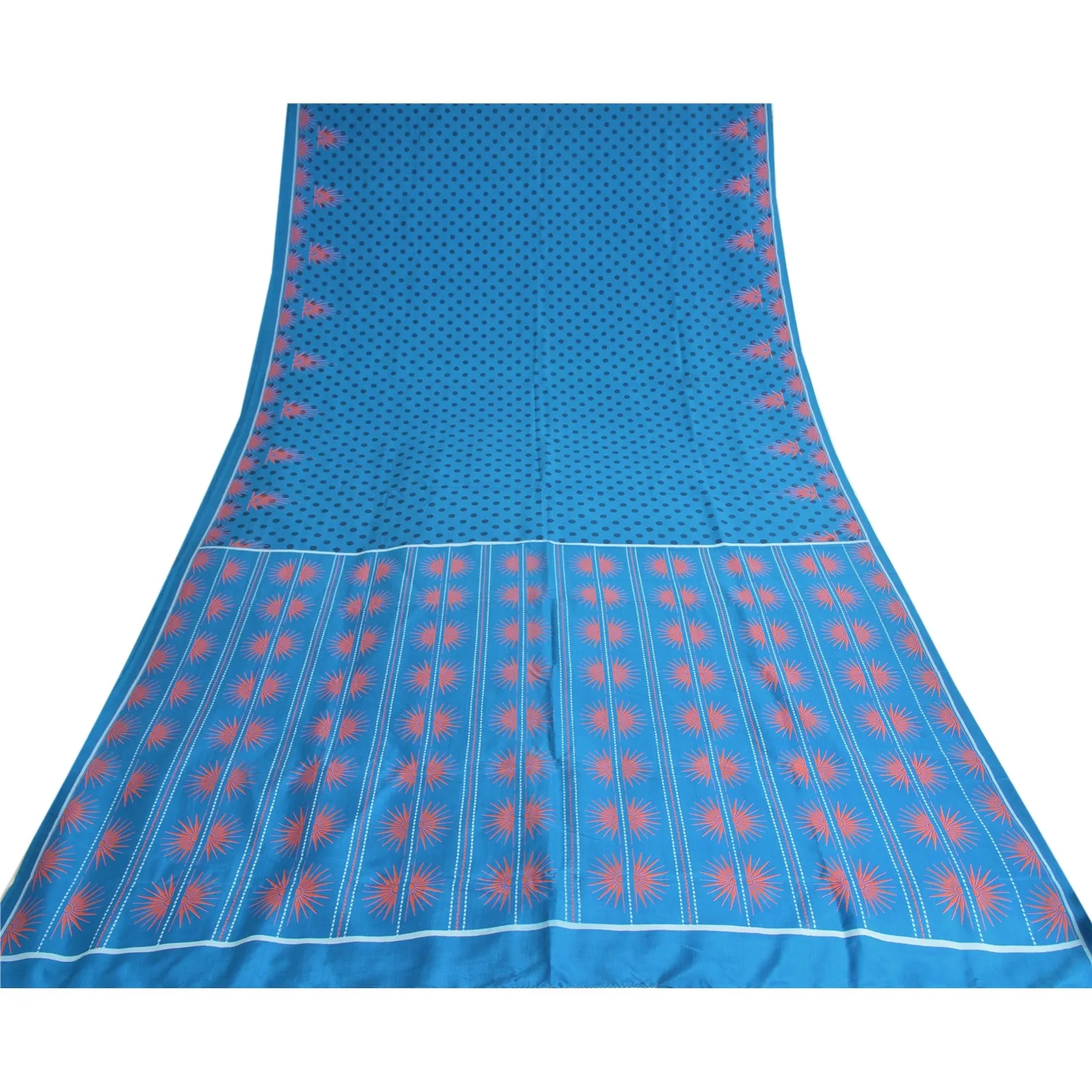 Sanskriti Vintage Sarees Blue Quilting Felting Craft Fabric Pure Silk Print Sari