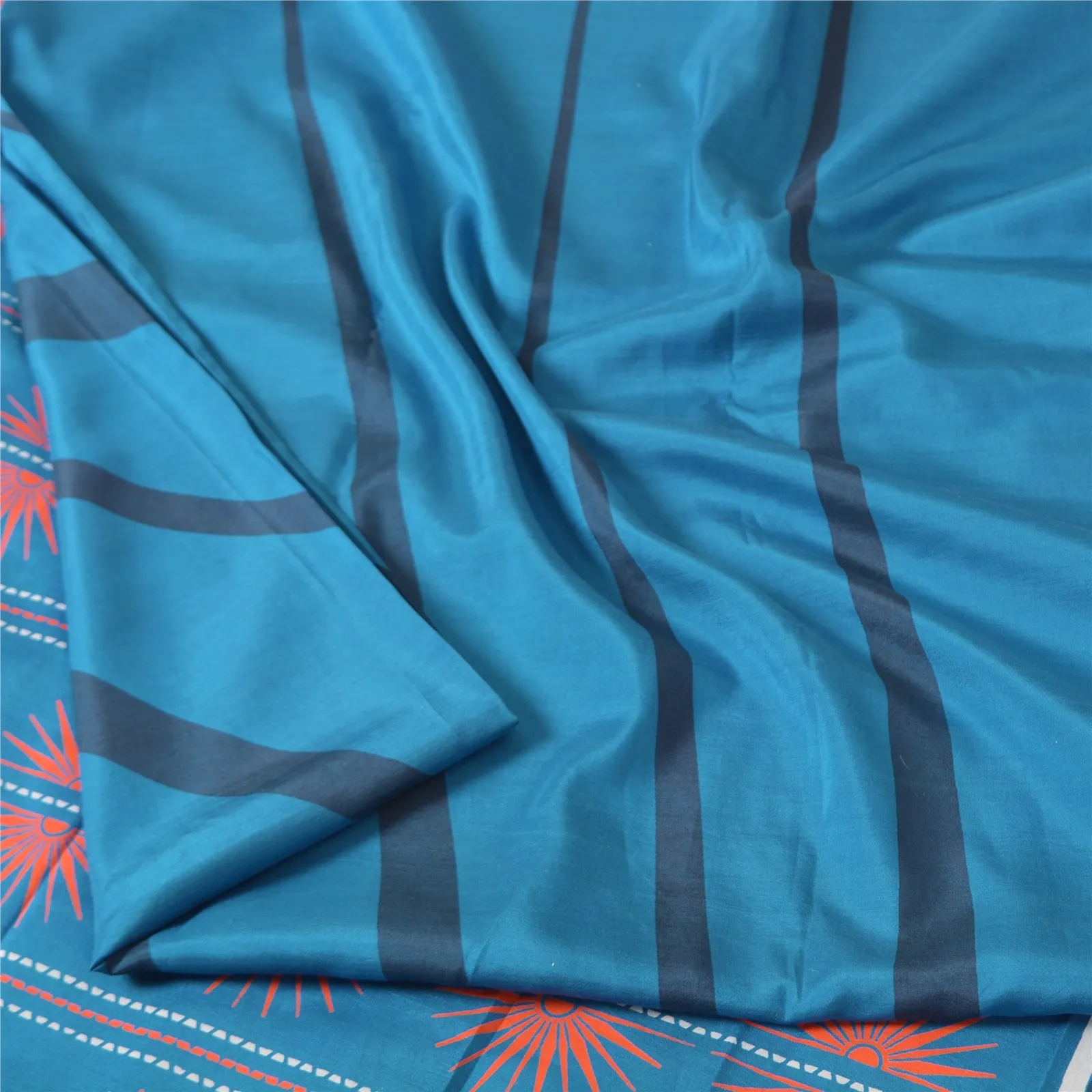 Sanskriti Vintage Sarees Blue Quilting Felting Craft Fabric Pure Silk Print Sari