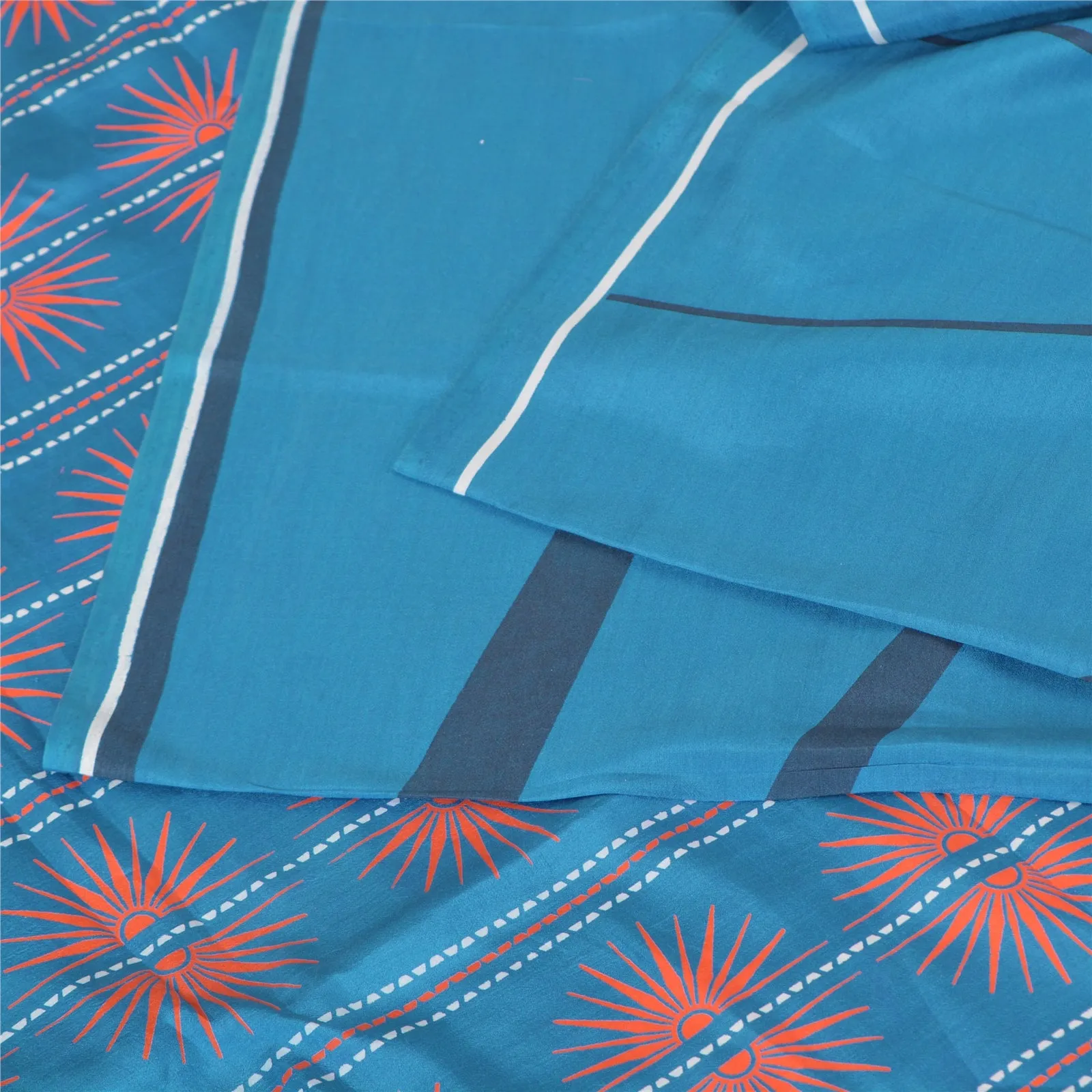 Sanskriti Vintage Sarees Blue Quilting Felting Craft Fabric Pure Silk Print Sari