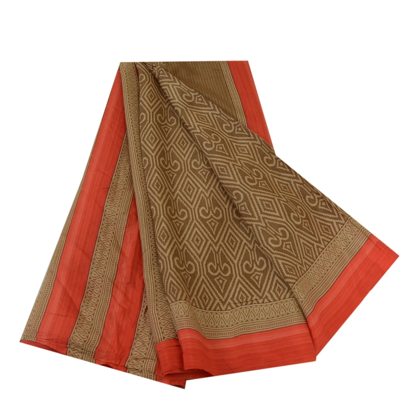 Sanskriti Vintage Sarees Brown 100% Pure Silk Printed Sari 5yd Soft Craft Fabric