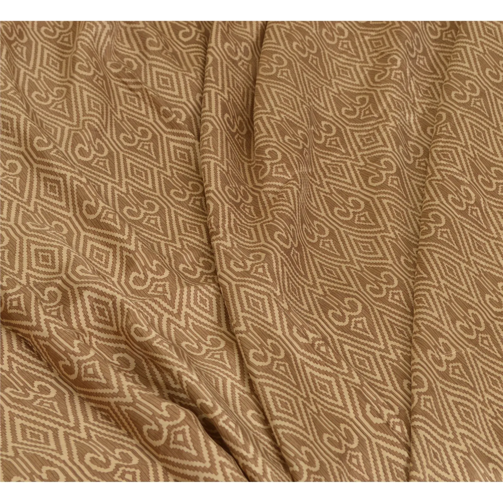 Sanskriti Vintage Sarees Brown 100% Pure Silk Printed Sari 5yd Soft Craft Fabric