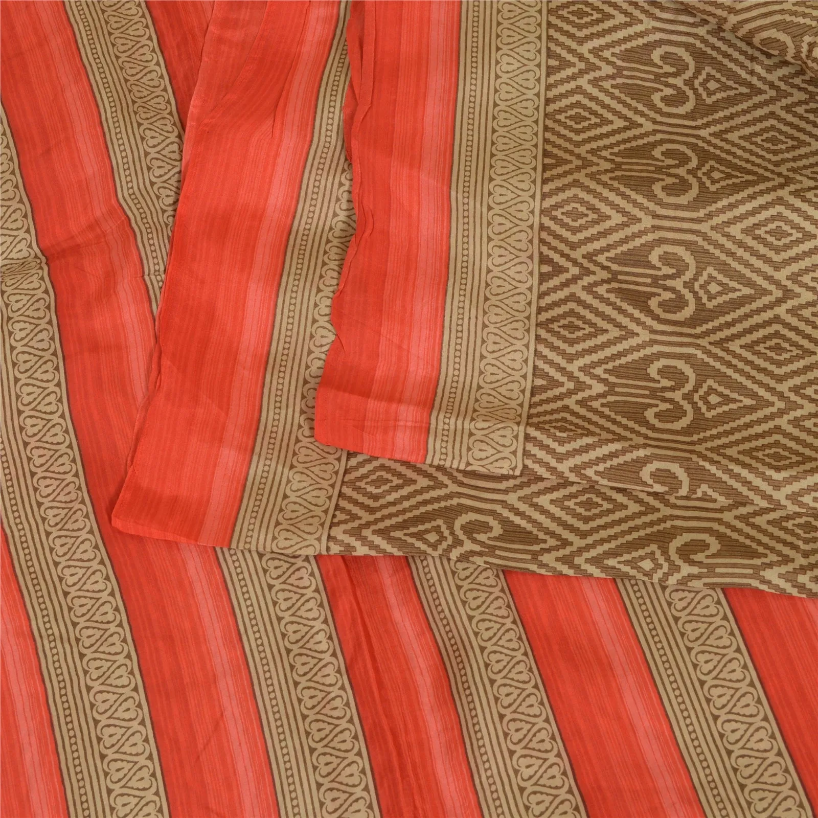 Sanskriti Vintage Sarees Brown 100% Pure Silk Printed Sari 5yd Soft Craft Fabric