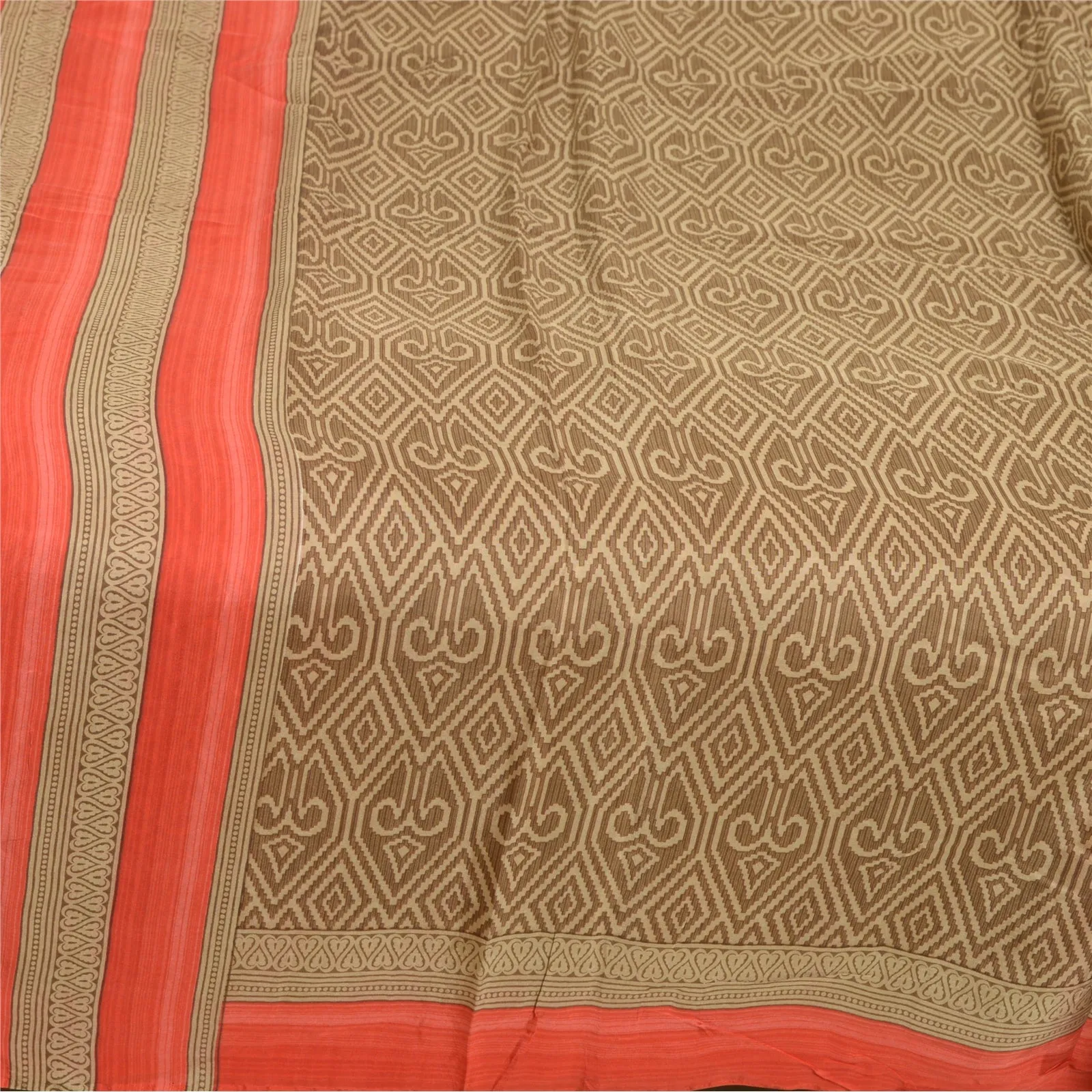 Sanskriti Vintage Sarees Brown 100% Pure Silk Printed Sari 5yd Soft Craft Fabric