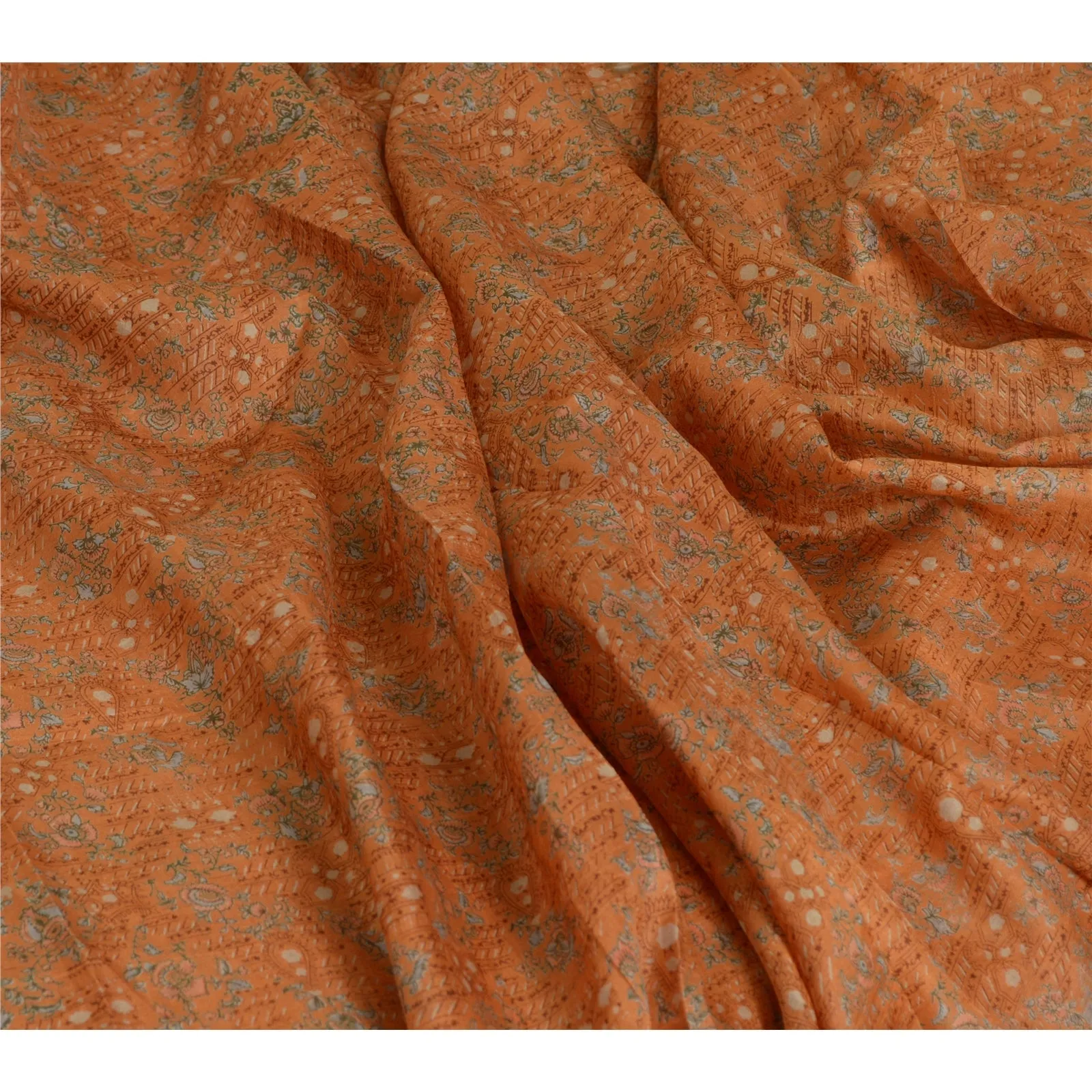 Sanskriti Vintage Sarees Brown Zari Border Pure Silk Printed Sari Craft Fabric