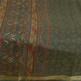 Sanskriti Vintage Sarees Green Zari Border Pure Silk Printed Sari Craft Fabric