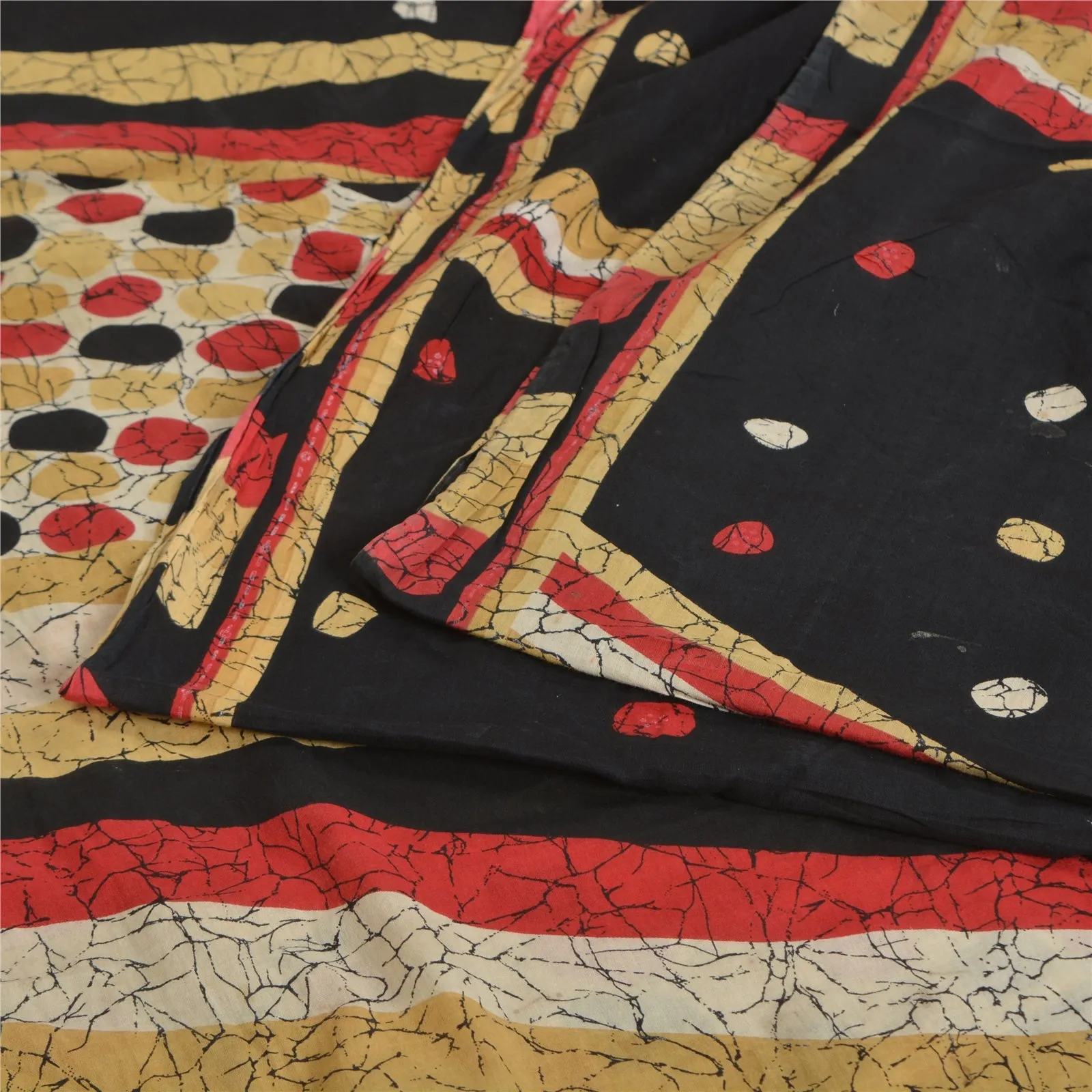 Sanskriti Vintage Sarees Indian Black 100% Pure Cotton Printed Sari Craft Fabric