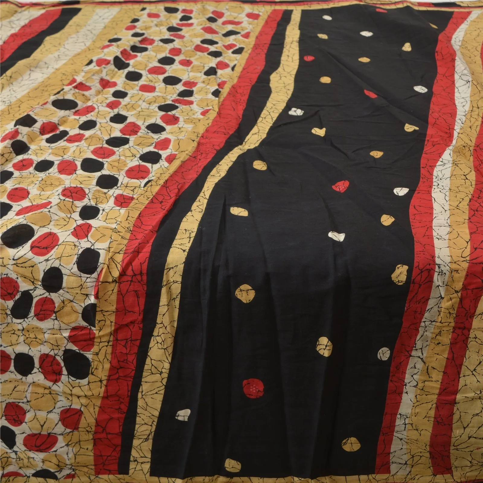 Sanskriti Vintage Sarees Indian Black 100% Pure Cotton Printed Sari Craft Fabric