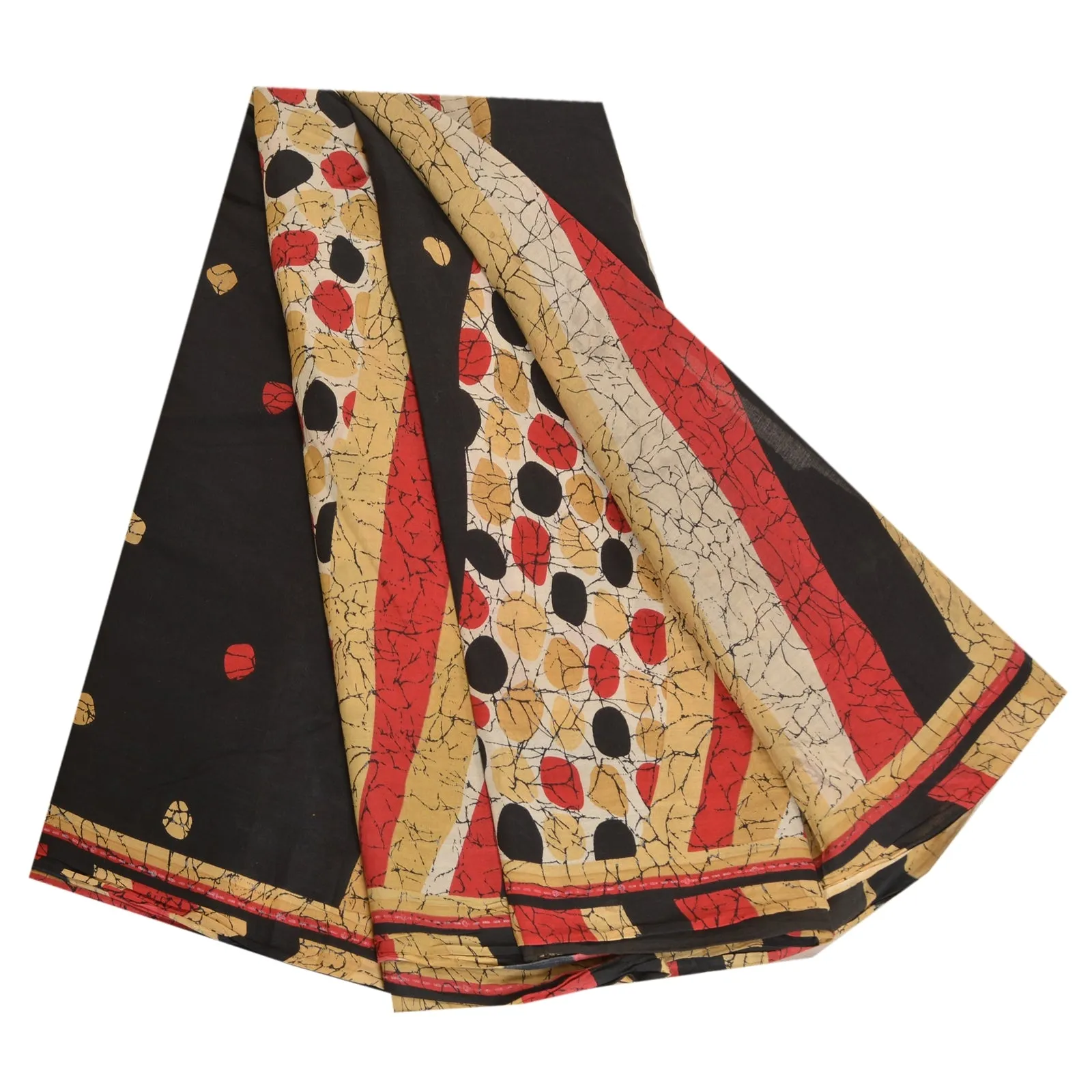 Sanskriti Vintage Sarees Indian Black 100% Pure Cotton Printed Sari Craft Fabric