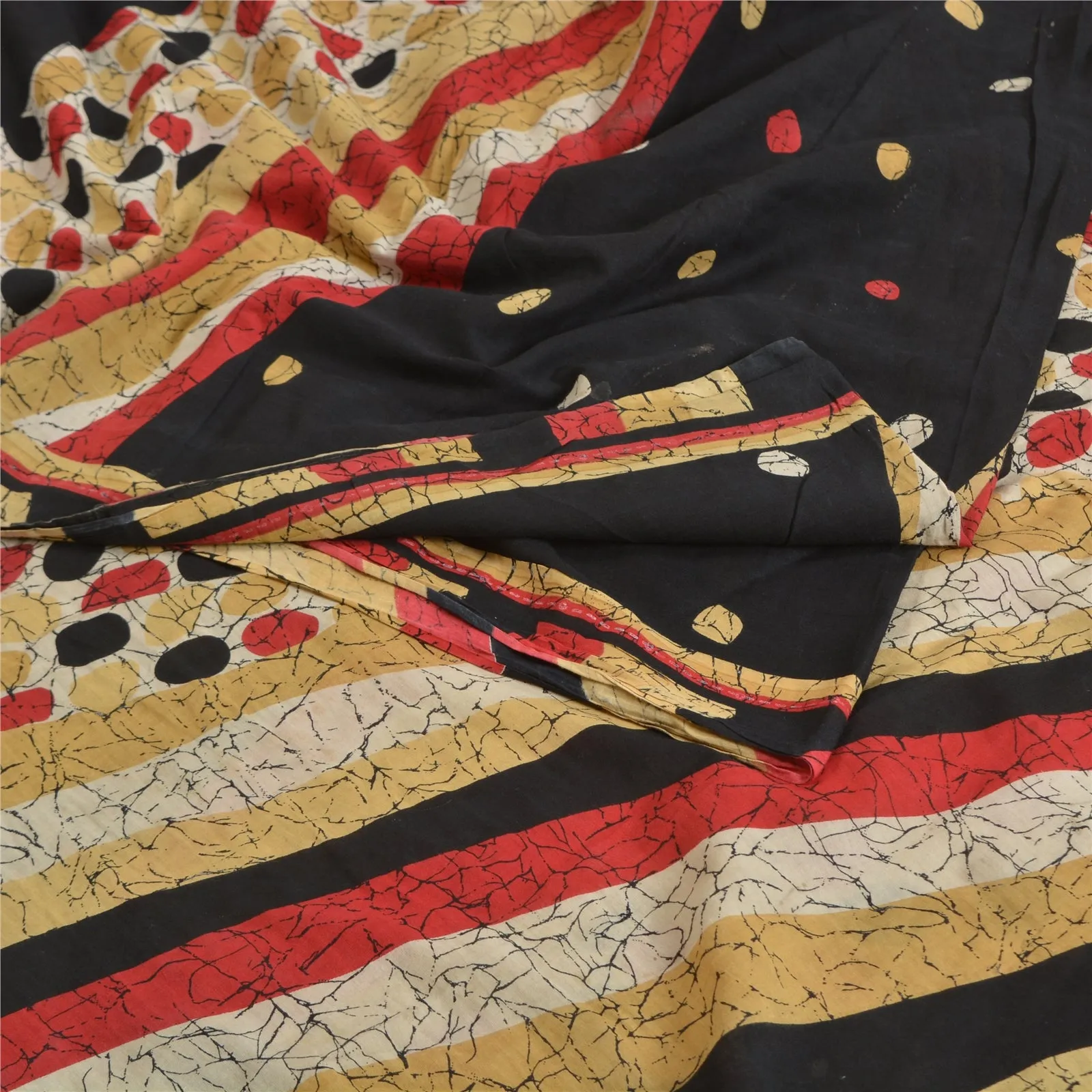 Sanskriti Vintage Sarees Indian Black 100% Pure Cotton Printed Sari Craft Fabric