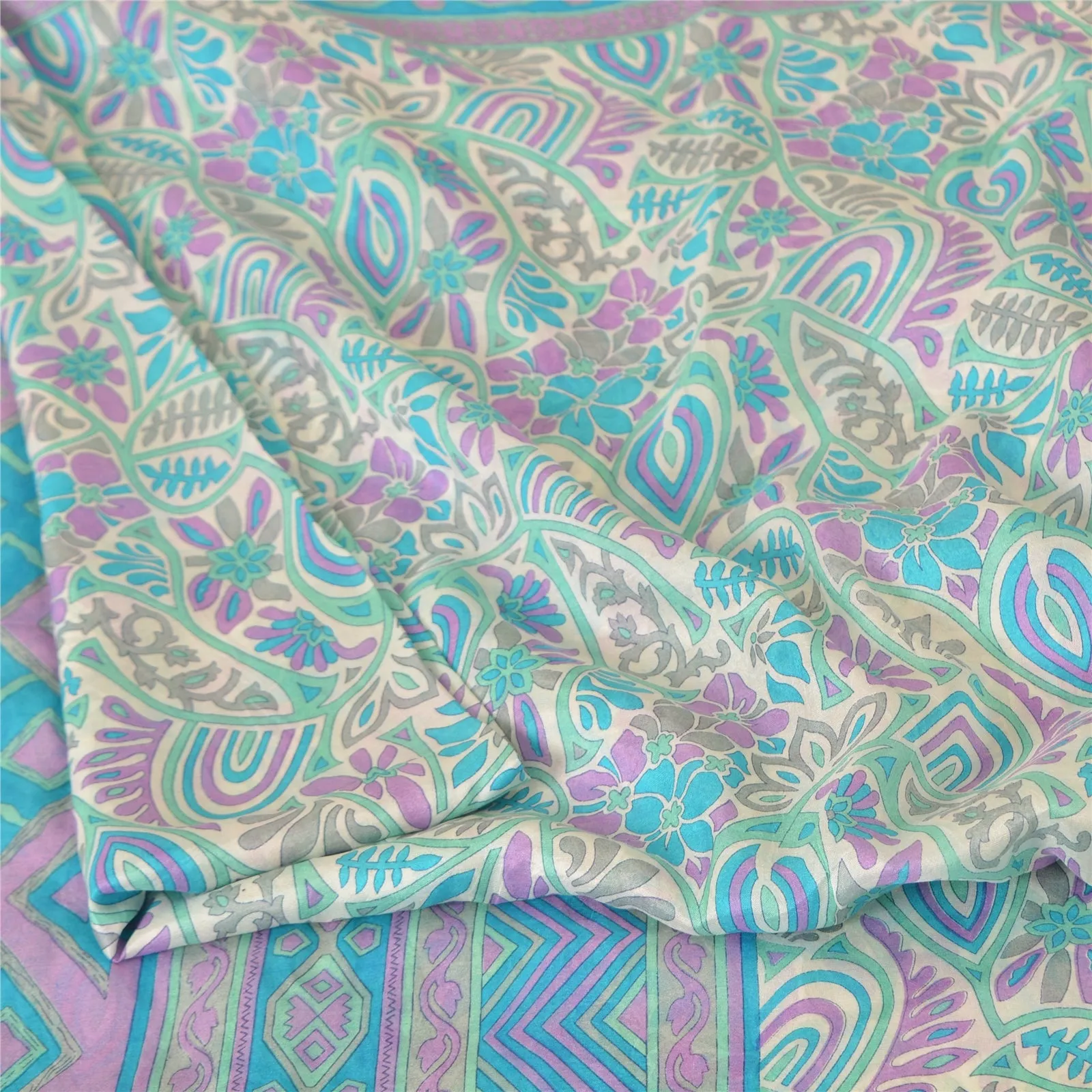 Sanskriti Vintage Sarees Indian Multi Pure Silk Printed Sari 6yd Craft Fabric