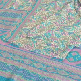 Sanskriti Vintage Sarees Indian Multi Pure Silk Printed Sari 6yd Craft Fabric