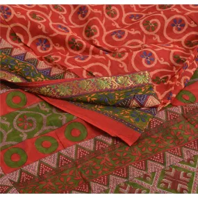 Sanskriti Vintage Sarees Indian Red Pure Cotton Printed Sari 5YD Craft Fabric