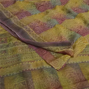 Sanskriti Vintage Sarees Multi Pure Georgette Silk Printed Sari 5yd Craft Fabric