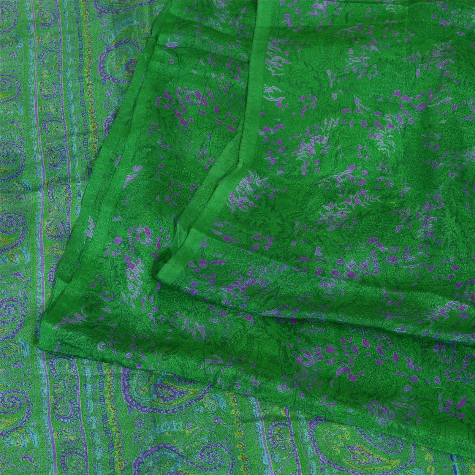 Sanskriti Vintage Sarees Quilting Felting Craft Fabric Pure Silk 5yd Print Sari