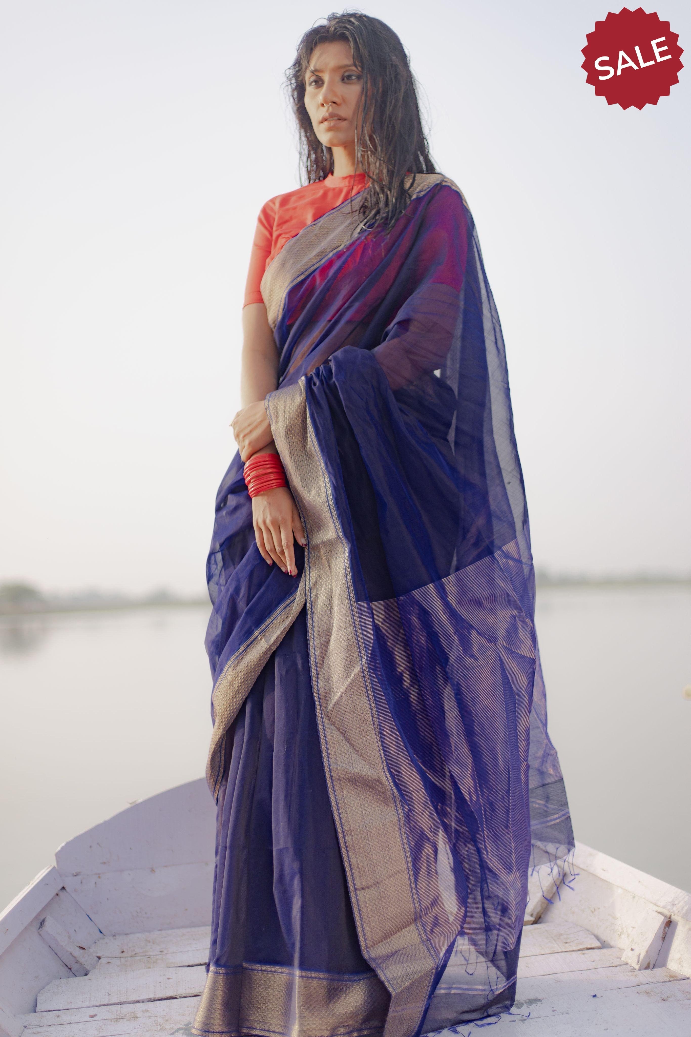 Seher - Navy blue Maheshwari Saree