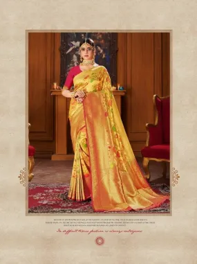 Shiny Gold & Pink Colour Silk Saree